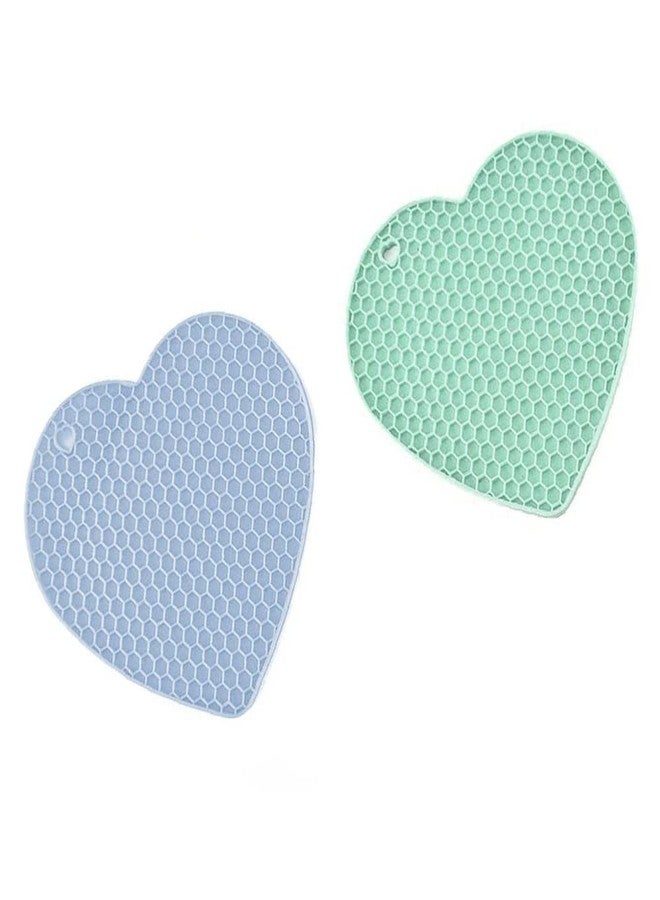 Ramkuwar Silicone Trivets Mats Hot Dishes and Hot Pots Holders for Countertops, Tables, Spoon Rest Heart Shape Kitchen Mats (Multi, Pack of 2) - Image 1